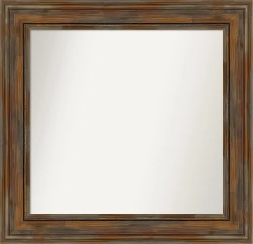 Vista 134 de Amanti Art Espejo de baño marrón para sobre fregadero, 26 x 26 pulgadas, espejo de tocador cuadrado marrón rústico Alexandria, marco de madera