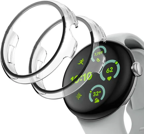 Vista 11 de JZK Paquete de 2 fundas protectoras de pantalla para Google Pixel Watch 2 (2023) / Pixel Watch, carcasa protectora general resistente a los arañazos