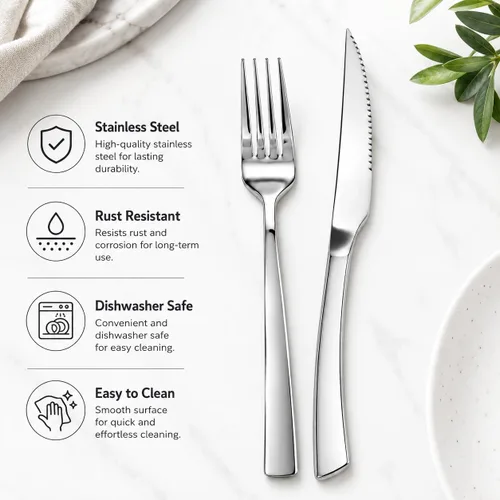 Vista 3 de SANTUO 12-Piece Steak Knife and Fork Set for 6, Stainless Steel Steak Knives with Dinner Forks, Serrated Steak Knife Set, Mirror Polished
