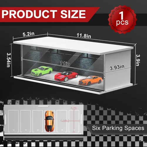 Vista 6 de SAMYUCHO - Vitrina fundida a presión a escala 1/64 para Hot Wheels Matchbox Model Cars Handy Series Use, Bright LED Light, Stackable Toy Garage Negro