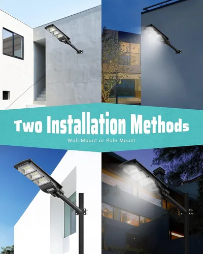 Vista 6 de Lovus - Paquete de 2 luces solares de 3600 W para exteriores, IP65, impermeable, luz LED de seguridad con sensor de movimiento, luz