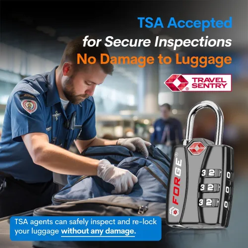 Vista 2 de Forge TSA candados para equipaje con indicador de apertura, marcadores de lectura fácil y cuerpo de aleación, Negro (Single Black)), 636160377883
