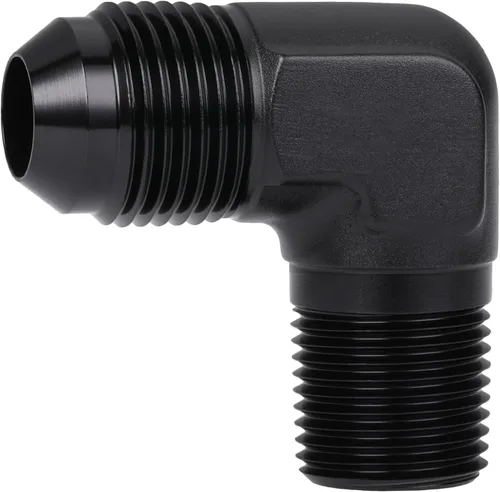 Vista 65 de 3AN macho Flare a 1/4 NPT tubo macho 90 grados codo adaptador unión aluminio negro