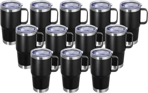 Vista 20 de Vaso térmico de acero inoxidable de 20 oz con asa, envase a granel, vasos termales metálicos aislados, taza de café de viaje con asa, vaso de doble