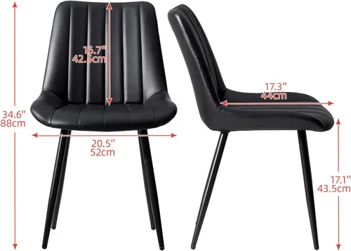 Vista 3 de TUKAILAi Juego de 2 sillas de comedor negras, sillas de piel sintética con patas de metal, sillas tapizadas para cocina, comedor, muebles modernos