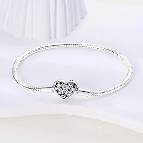 Vista 2 de Parmuz Pulsera de plata de ley 925 con dije de cadena de serpiente, ojo malvado, atrapasueños, llave, cierre de corazón, dije de viaje, momentos
