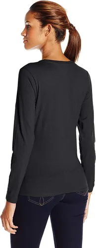 Vista 2 de Hanes Camiseta de algodón de manga larga para mujer, camiseta ligera con cuello redondo, ajuste moderno