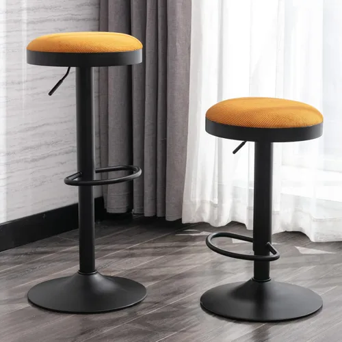 Vista 15 de Taburetes de bar sin espalda, taburetes de bar ajustables redondos individuales para encimera de cocina, taburete giratorio de altura de barra, beige