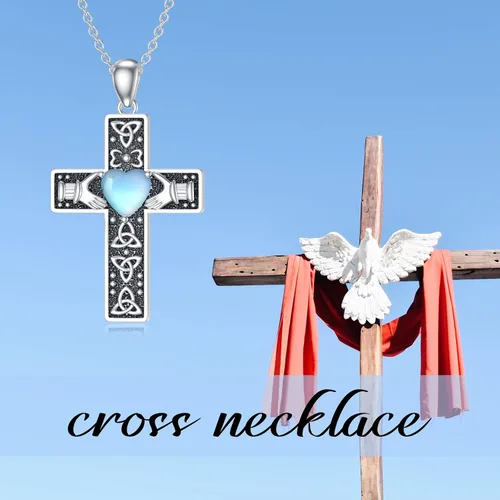 Vista 6 de Celtic Cross Urn Necklace 925 Sterling Silver Celtic Cremation Jewelry for Ashes Irish Claddagh Urn Pendant Cross Jewelry for Men Women Girls