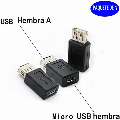 Vista 2 de Paquete de 3 adaptadores USB 2.0 A hembra a USB Micro Hembra Convertidor