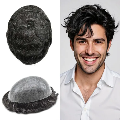 Vista 54 de Toupee for Men Hair Piece Real Human Hair Full Poly Skin Mens Toupee Mens Hair System Injected PU Hair System Invisible Hairpiece for