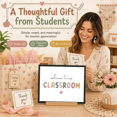 Vista 4 de OFlyDesigns Bienvenido a Nuestro Aula Decoración Boho para el Aula, Arte de Pared Arcoíris, Regalo para Maestros, Arte de Pared para Escuela