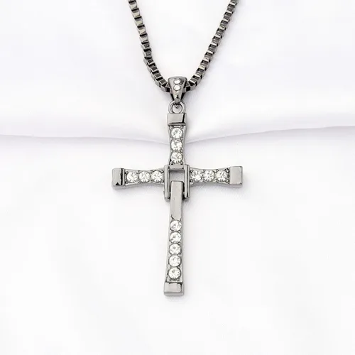 Vista 4 de KEYCHIN Collar de cruz inspirado para entusiastas de los deportes rápidos, regalo de cruz con colgante de acero de titanio, joyería periférica