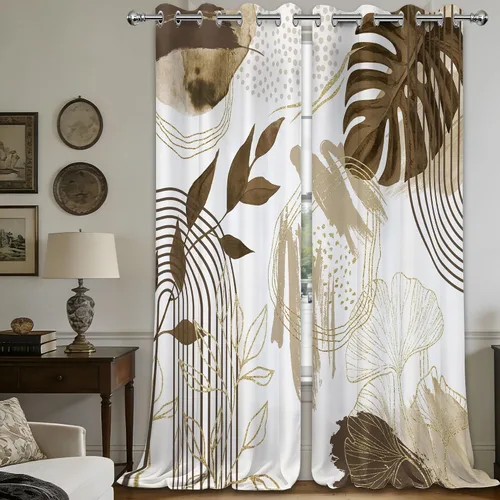 Vista 50 de Cortinas opacas negras y doradas, cortinas modernas de mediados de siglo para dormitorio, sala de estar, 63 pulgadas de largo, juego de 2 paneles