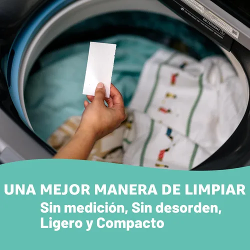 Vista 6 de Tru Earth Detergente seco compacto para ropa, sin perfume, hasta 64 cargas (32 hojas), detergente sin líquido, viajes. El embalaje puede variar
