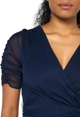 Vista 4 de DKNY Vestido midi cruzado de imitación de media manga con globo para mujer, Baya