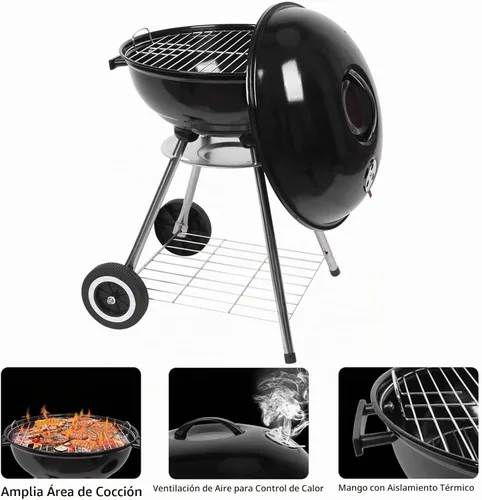 Vista 5 de Parrilla de carbón de 18 pulgadas con ruedas para cocinar al aire libre, barbacoa, barbacoa, hervidor de carbón, parrilla portátil, resistente