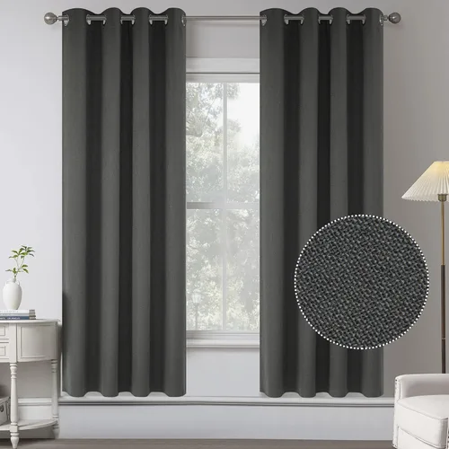 Vista 59 de KEQIAOSUOCAI Cortinas de lino 100% opacas de 100 pulgadas de largo, 2 paneles para dormitorio, estilo casa de campo moderna, completamente negro