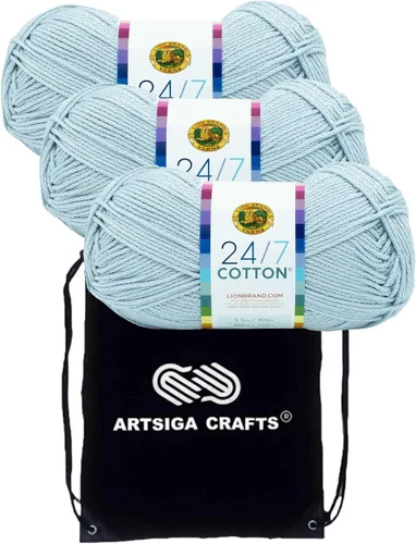 Vista 41 de Lion Brand 24/7 Algodón Blanco 761-100 (6-Carrillos - Mismo Lote de Tinta) Hila Gruesa Media #4 de Algodón para Crochet y Tejido con Bolsa