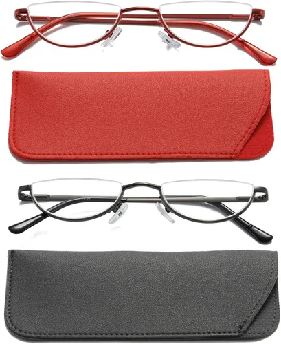 Vista 10 de Viseng Gafas de lectura de medio marco para mujer y hombre, lentes de media luna delgadas, lectores de metal con montura semi desmontable +1.0