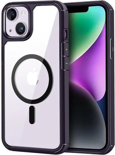Vista 9 de TENDLIN Funda magnética compatible con iPhone 14 Pro [compatible con MagSafe] funda protectora suave transparente de parte trasera dura (morado)