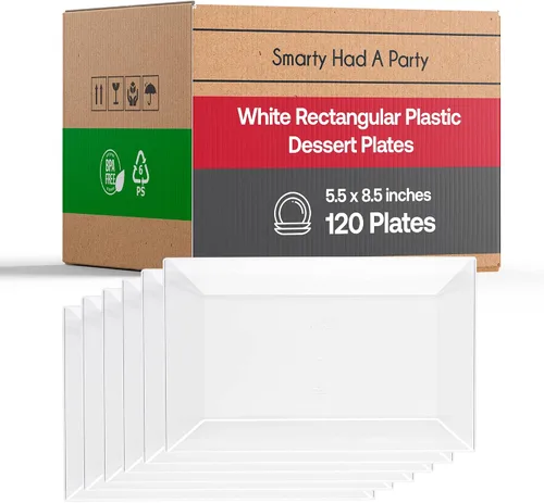 Vista 8 de Smarty Had A Party 120 elegantes platos de postre de plástico desechables, platos rectangulares transparentes resistentes para ensalada y aperitivo