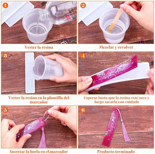 Vista 6 de Caffox Kit de moldes para marcapáginas con 100 borlas y 10 moldes de silicona para fundición de resina epoxi