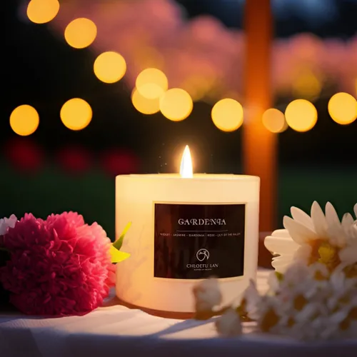 Vista 4 de Chloefu LAN Vela Perfumada Premium con Aroma a Gardenia para Hombres y Mujeres, Altamente Perfumada, 7.1 onzas 45 Horas de Larga Duración, Velas