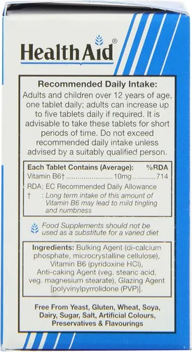 Vista 4 de Health Aid Vitamina B6 (Piridoxina HCl) 10 mg 100 Tabletas