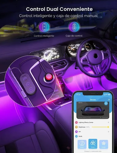 Vista 7 de Govee - Luces para interior de auto, tira de luz Led para auto, diseño de dos líneas, impermeables, 4 unidades de 48 ledes, controlador
