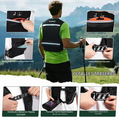Vista 3 de Chaleco de Correr para Hombres y Mujeres, Chaleco de Hidratación para Correr con Botella Suave de 500ml y Bolsillo para Teléfono con Pantalla