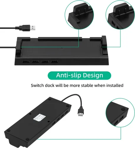 Vista 6 de Mcbazel Hub USB para muelle de interruptor, 4 puertos USB 2.0 Hub Dock compatible con NS Switch - Negro