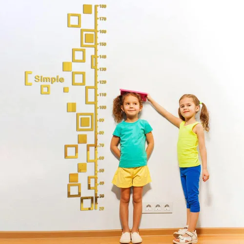 Vista 7 de Adhesivo de espejo de pared para niños, medición de altura, calcomanías de espejo de vidrio, autoadhesivas, regla de crecimiento, calcomanía