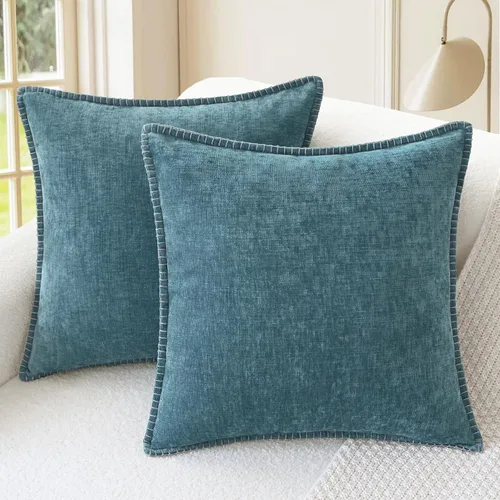 Vista 25 de CaliTime - Juego de 2 fundas de almohada decorativas de 16 x 16 pulgadas, con costuras en los bordes de hilo de algodón, chenilla suave teñida