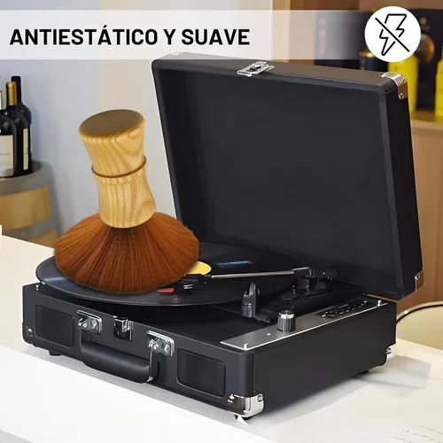 Vista 7 de Cepillo de limpieza de discos de vinilo, cerdas antiestáticas, mango de madera suave, para eliminación de polvo de tocadiscos LP, aguja
