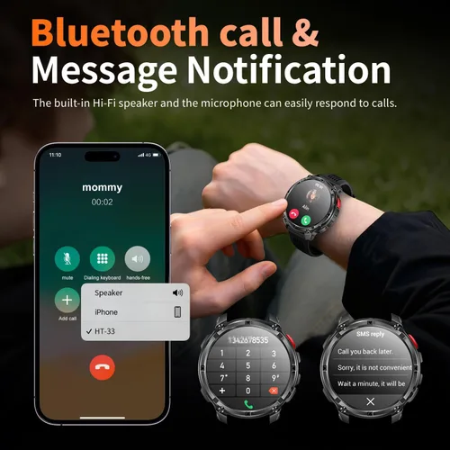 Vista 5 de Reloj inteligente para hombre para teléfonos Android y iPhone, relojes inteligentes deportivos militares para hombres, reloj de seguimiento de Negro