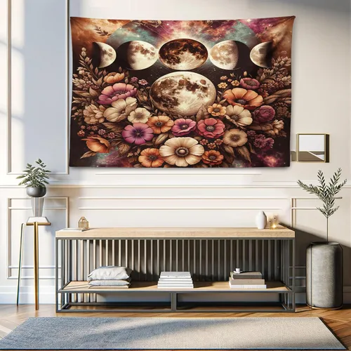 Vista 76 de Ambesonne Tapiz de hongos, atmósfera psicodélica, escena astral estrellada con motivos orientales trippy, decoración de tela para colgar en la pared
