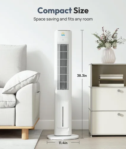 Vista 14 de Enfriador de aire evaporativo portátil, ventiladores de enfriamiento 3 en 1 que soplan aire frío con tanque de agua de 3 L, ventilador de torre