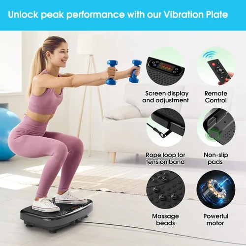 Vista 3 de SoftGym Vibration Plate Exercise Machine for Lymphatic Drainage Weight Loss,120 Speed Levels Vibrating Platform with Resistance Bands,Full-Body