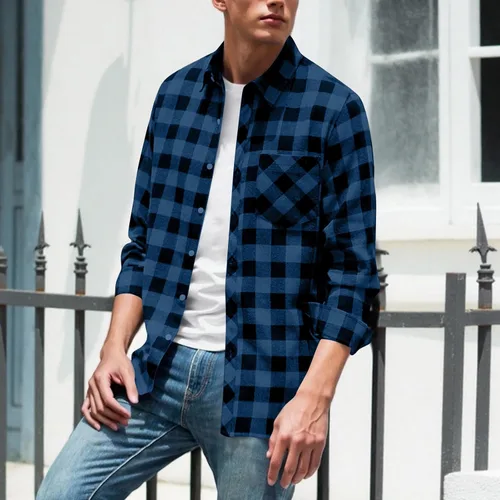 Vista 2 de Men's Plaid Button Down Shirts Long Sleeve Regular Fit Casual Tops Business Casual Outfits with Chest Pocket