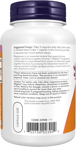 Vista 3 de Magtein de NOW, 90 cápsulas veg