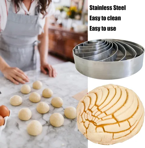 Vista 10 de Molde de pan mexicano hecho de acero inoxidable de 4.1 pulgadas, sello de concha, molde de dos caras para Pan Dulce Mexicano Cortadora de Pan