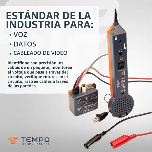 Vista 9 de TEMPO 200EP-G trazador de cables profesional con sonda, conector para auriculares, linterna, LED, punta conductora, toner de cables y rastreador