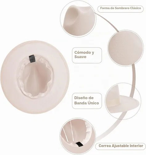 Vista 3 de Wide Brim Fedora Hats for Women & Men Classic Dress Panama Hat Adjustable Felt Hat with Band Todo beige.