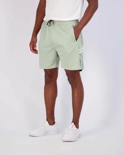 Vista 3 de Paquete de 4 pantalones cortos deportivos de malla de secado rápido para hombre de 7 pulgadas con bolsillos con cremallera y cordón