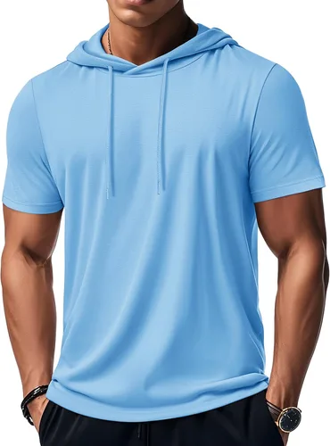 Vista 43 de MAGCOMSEN Sudadera con capucha de algodón de manga corta para hombre, sudadera ligera con capucha