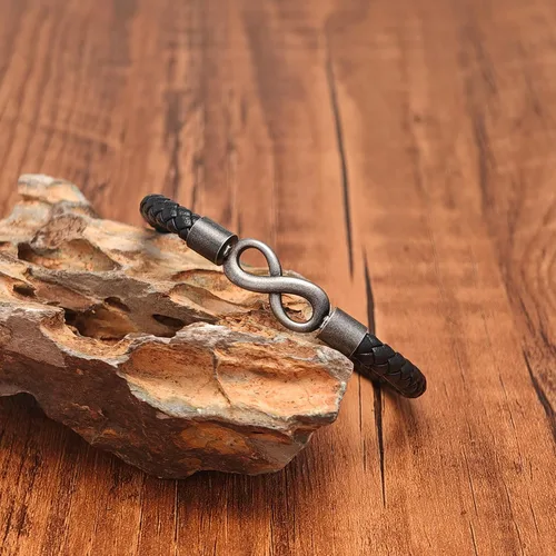 Vista 6 de Para mi hombre, pulsera de cuero personalizada de nombre dual infinito, pulsera trenzada de acero inoxidable personalizada con nombre para hombres