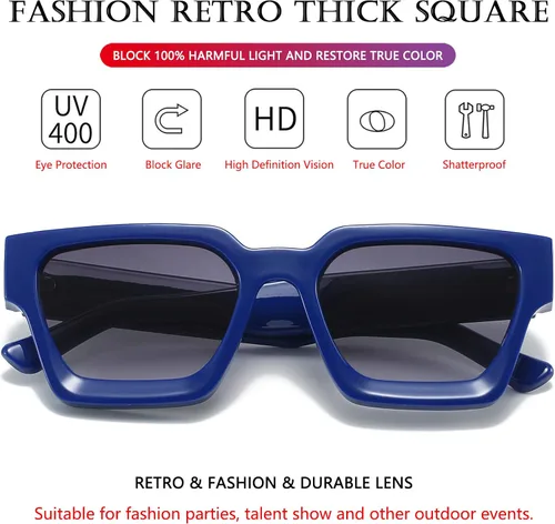 Vista 9 de AIEYEZO Gafas de sol cuadradas para mujeres y hombres, gafas de sol cuadradas con montura gruesa, estilo de diseñador simple