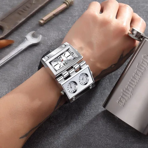 Vista 4 de HASIERY Reloj analógico militar de gran tamaño para hombre, 3 subesferas con manecillas luminosas, modelo 9525