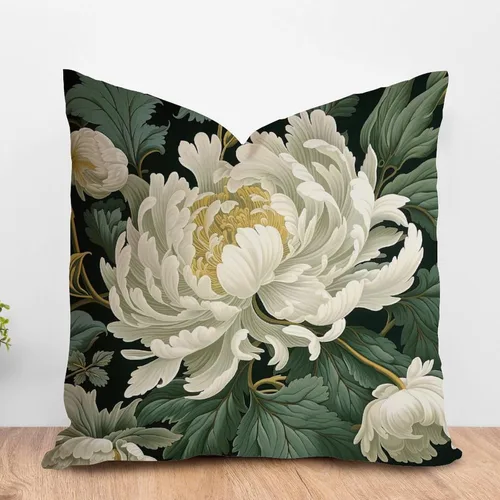 Vista 33 de ArogGeld Funda de almohada blanca con flores chinoiserie, funda de almohada para sofá, diseño floral verde y blanco, funda de almohada de lino A-12
